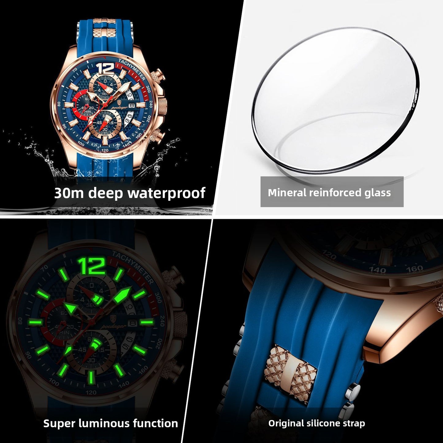 Fashionable Sports Men's Watches, Waterproof Quartz Watches